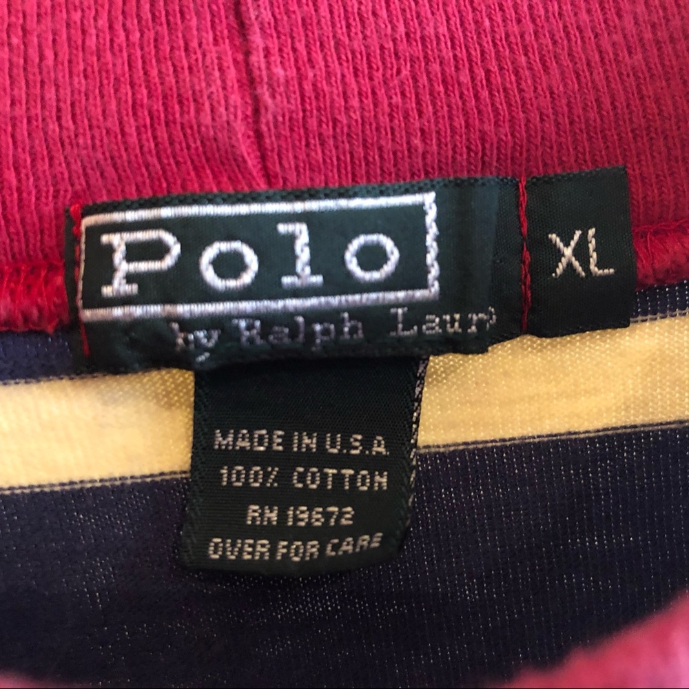 Mock turtleneck, red, white & blue horizontal stripes. Polo size Large